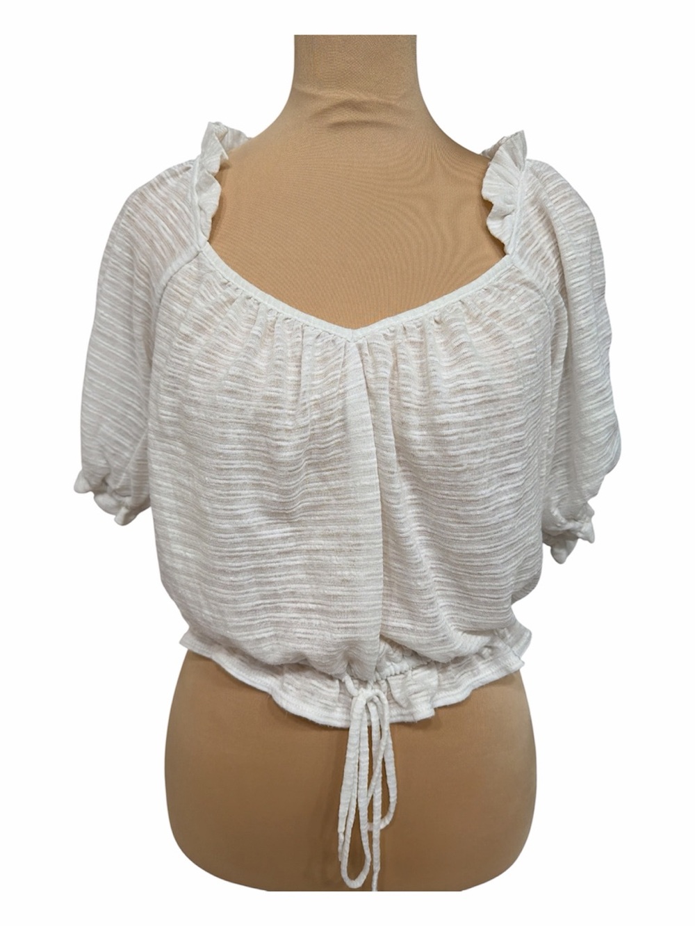 Free People White Textured Tie-Hem Peasant Top